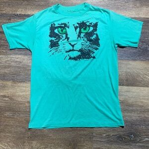 Vtg 1980s Single Stitch Green Double Cat Graphic T Shirt